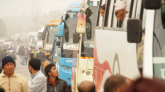 Buses form an unending line as travel across Nepal is disrupted by protests caused by the on-going fuel crisis and the chaos of the burgeoning black market in goods.